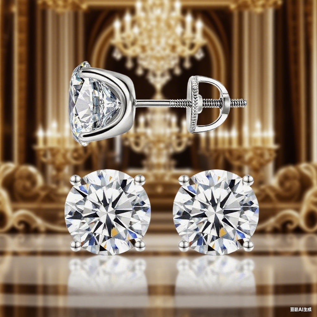 Four Prong Screw Back Stud Earrings with Lab-Created Moissanite, S925 Sterling Silver Hypoallergenic Design – Unisex Hip-Hop Style Jewelry, Perfect for Birthdays, Mother’s Day, Weddings, and Daily Wear