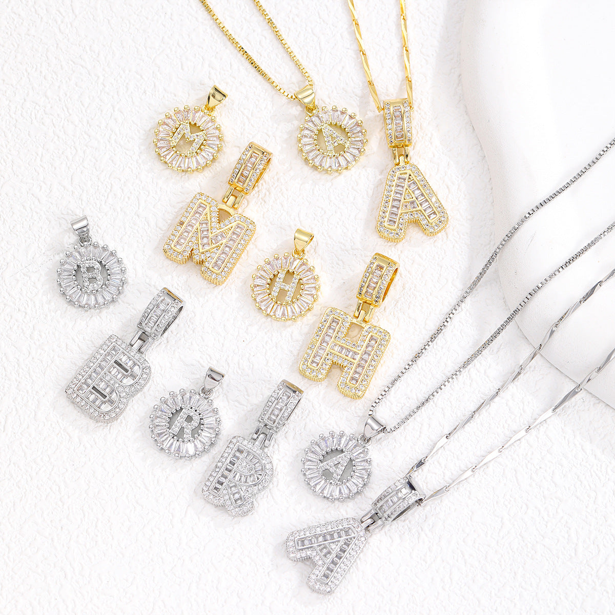 2 Count initial Letter Necklace Set with Zirconia Stones | Golden/Silver Bubble Necklaces for Women | Iced Out Necklace For Men | Anniversary Gift | Letter Alphabet Necklace Zircon Stone pendant necklace initial zirconia stone dealsforyoudays