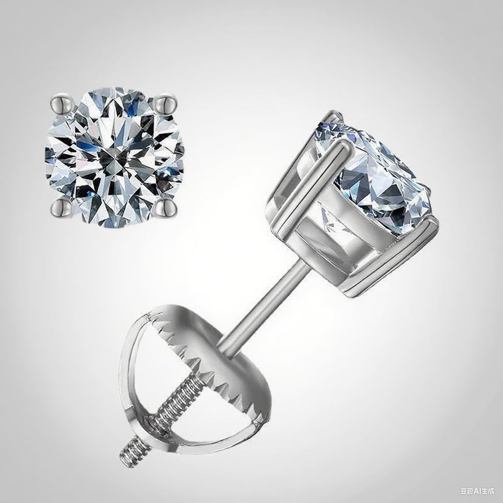 Four Prong Screw Back Stud Earrings with Lab-Created Moissanite, S925 Sterling Silver Hypoallergenic Design – Unisex Hip-Hop Style Jewelry, Perfect for Birthdays, Mother’s Day, Weddings, and Daily Wear