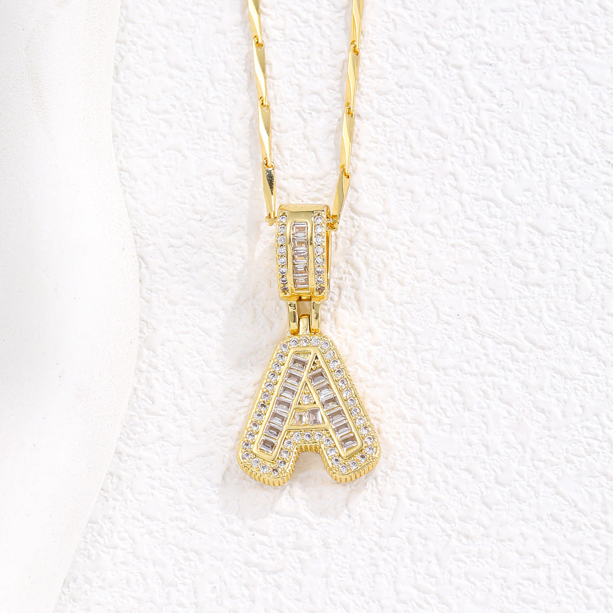 2 Count initial Letter Necklace Set with Zirconia Stones | Golden/Silver Bubble Necklaces for Women | Iced Out Necklace For Men | Anniversary Gift | Letter Alphabet Necklace Zircon Stone pendant necklace initial zirconia stone dealsforyoudays