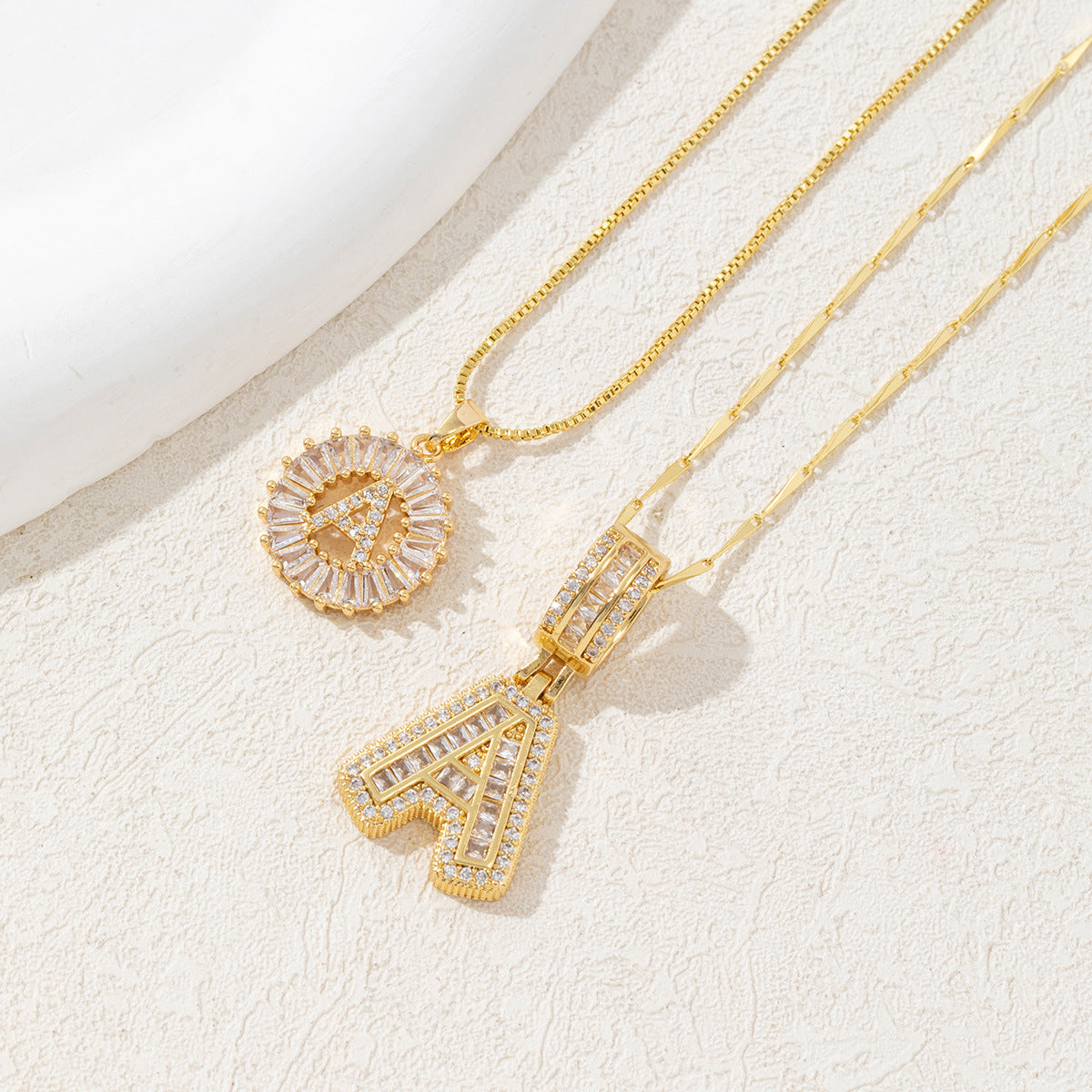 2 Count initial Letter Necklace Set with Zirconia Stones | Golden/Silver Bubble Necklaces for Women | Iced Out Necklace For Men | Anniversary Gift | Letter Alphabet Necklace Zircon Stone pendant necklace initial zirconia stone dealsforyoudays