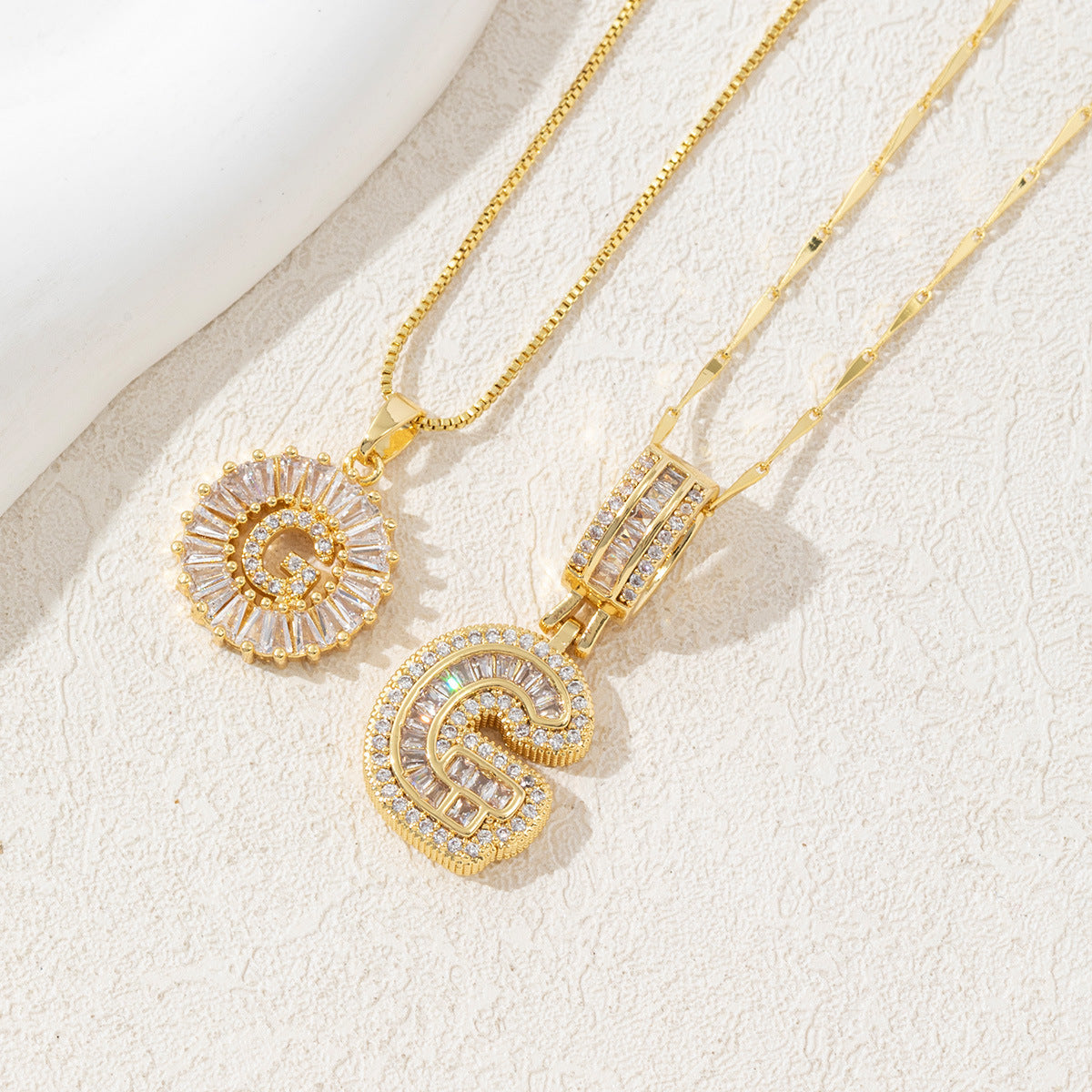 2 Count initial Letter Necklace Set with Zirconia Stones | Golden/Silver Bubble Necklaces for Women | Iced Out Necklace For Men | Anniversary Gift | Letter Alphabet Necklace Zircon Stone pendant necklace initial zirconia stone dealsforyoudays