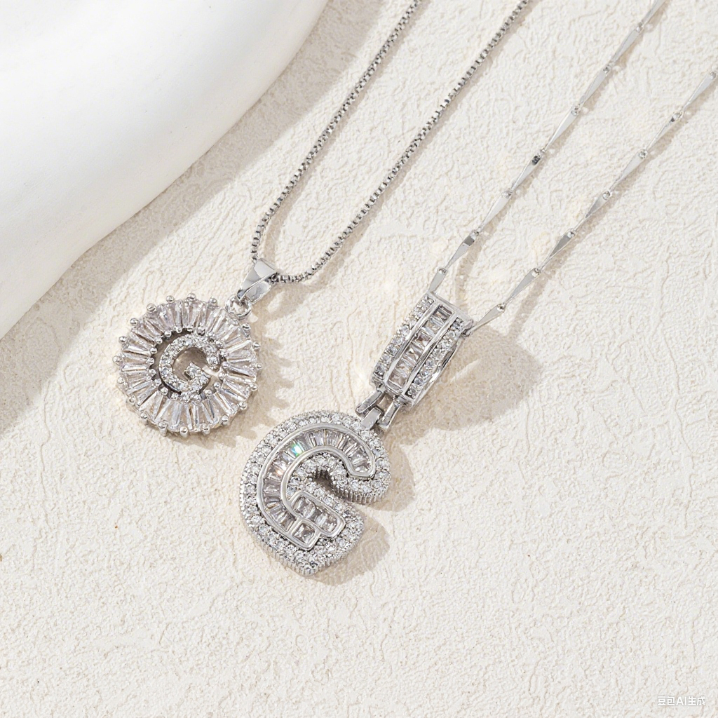 2 Count initial Letter Necklace Set with Zirconia Stones | Golden/Silver Bubble Necklaces for Women | Iced Out Necklace For Men | Anniversary Gift | Letter Alphabet Necklace Zircon Stone pendant necklace initial zirconia stone dealsforyoudays