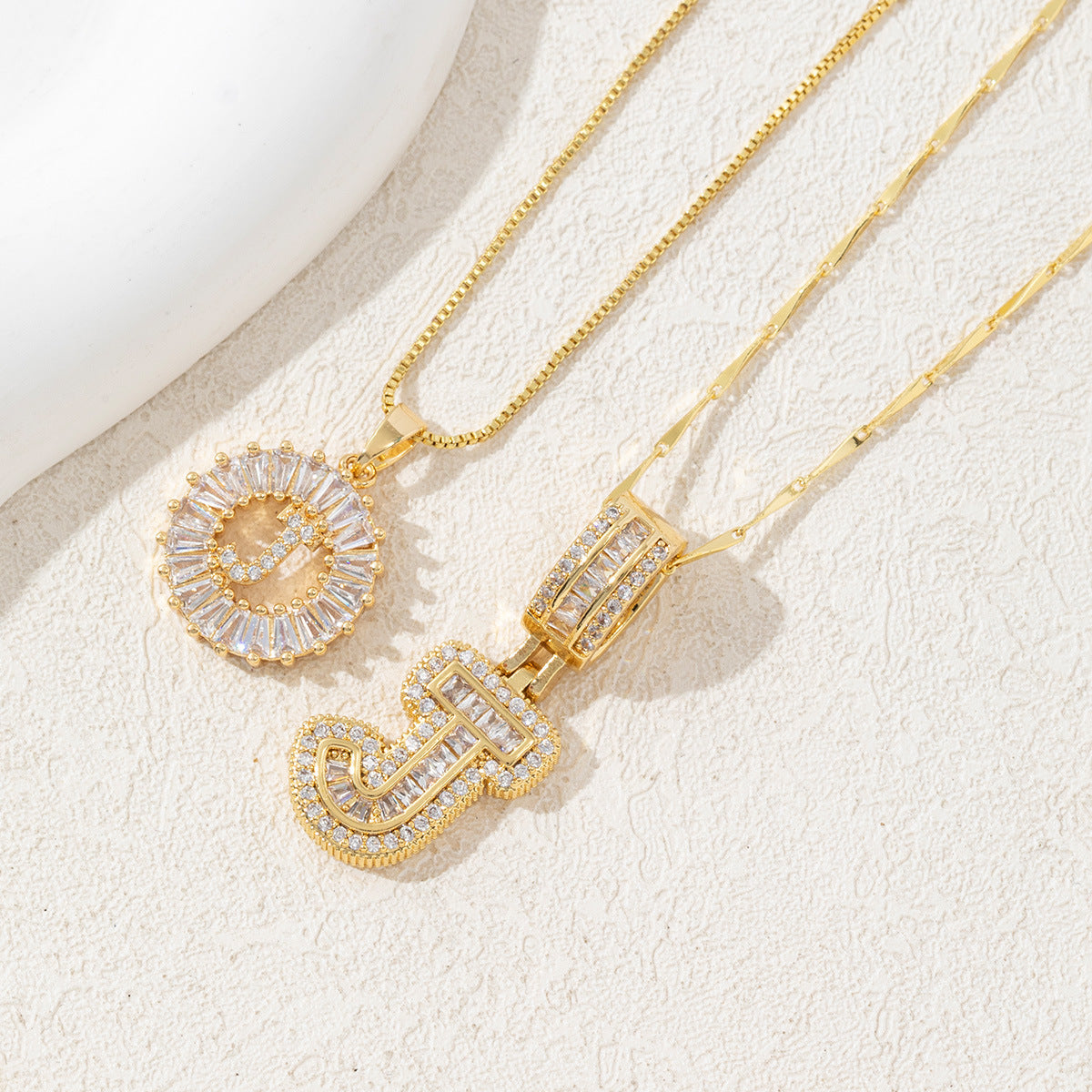 2 Count initial Letter Necklace Set with Zirconia Stones | Golden/Silver Bubble Necklaces for Women | Iced Out Necklace For Men | Anniversary Gift | Letter Alphabet Necklace Zircon Stone pendant necklace initial zirconia stone dealsforyoudays