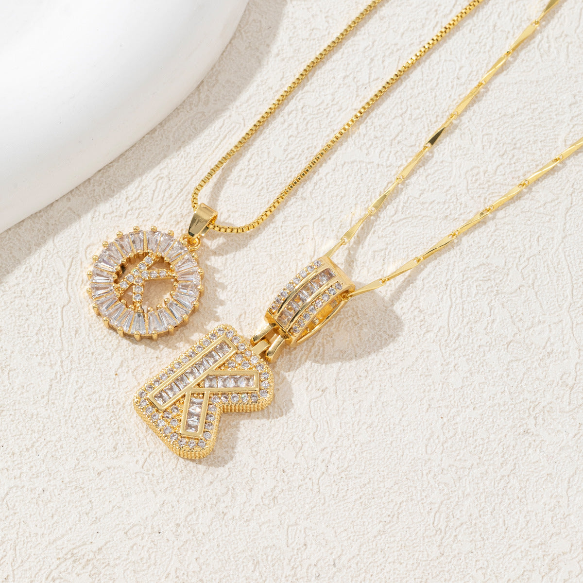 2 Count initial Letter Necklace Set with Zirconia Stones | Golden/Silver Bubble Necklaces for Women | Iced Out Necklace For Men | Anniversary Gift | Letter Alphabet Necklace Zircon Stone pendant necklace initial zirconia stone dealsforyoudays