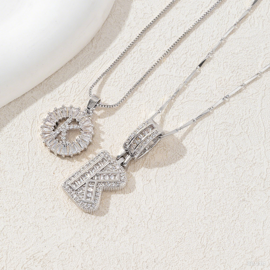 2 Count initial Letter Necklace Set with Zirconia Stones | Golden/Silver Bubble Necklaces for Women | Iced Out Necklace For Men | Anniversary Gift | Letter Alphabet Necklace Zircon Stone pendant necklace initial zirconia stone dealsforyoudays