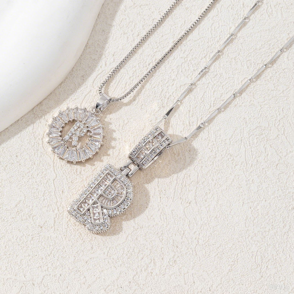 2 Count initial Letter Necklace Set with Zirconia Stones | Golden/Silver Bubble Necklaces for Women | Iced Out Necklace For Men | Anniversary Gift | Letter Alphabet Necklace Zircon Stone pendant necklace initial zirconia stone dealsforyoudays