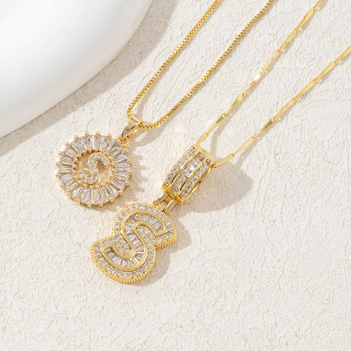 2 Count initial Letter Necklace Set with Zirconia Stones | Golden/Silver Bubble Necklaces for Women | Iced Out Necklace For Men | Anniversary Gift | Letter Alphabet Necklace Zircon Stone pendant necklace initial zirconia stone dealsforyoudays