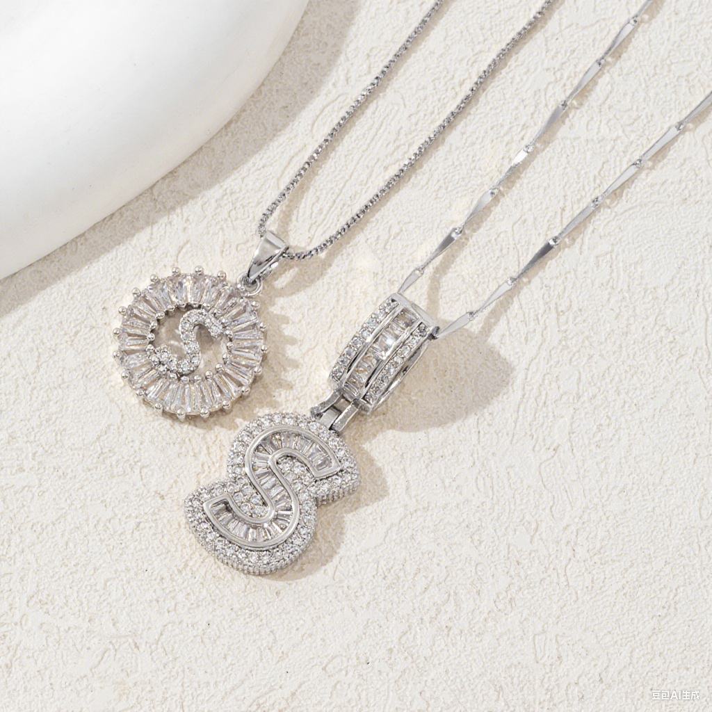 2 Count initial Letter Necklace Set with Zirconia Stones | Golden/Silver Bubble Necklaces for Women | Iced Out Necklace For Men | Anniversary Gift | Letter Alphabet Necklace Zircon Stone pendant necklace initial zirconia stone dealsforyoudays