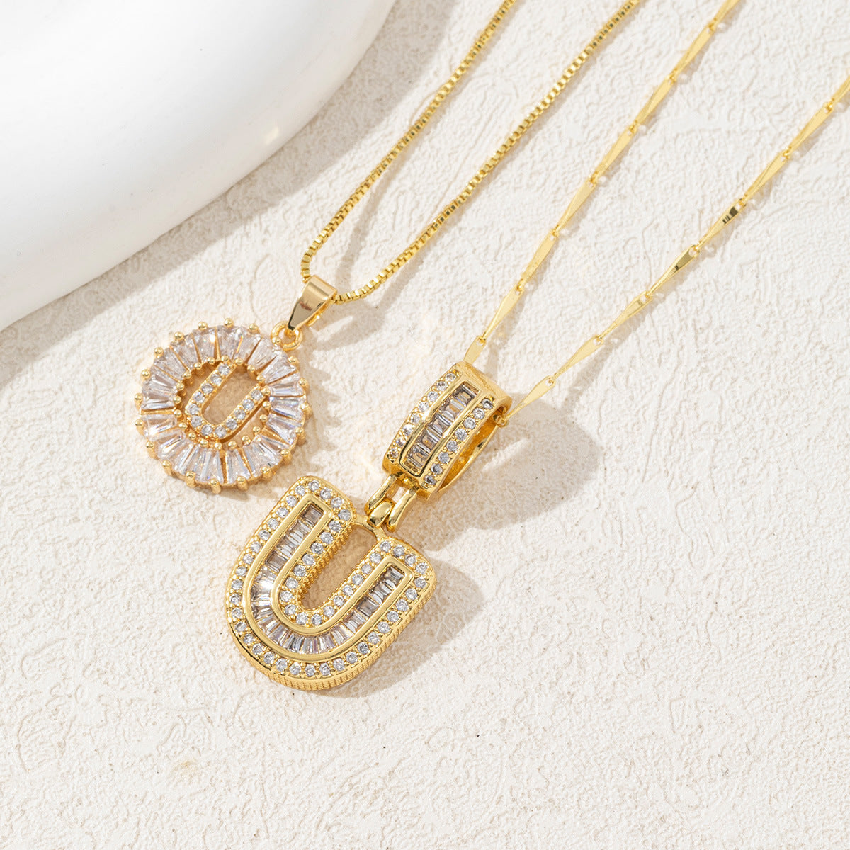 2 Count initial Letter Necklace Set with Zirconia Stones | Golden/Silver Bubble Necklaces for Women | Iced Out Necklace For Men | Anniversary Gift | Letter Alphabet Necklace Zircon Stone pendant necklace initial zirconia stone dealsforyoudays