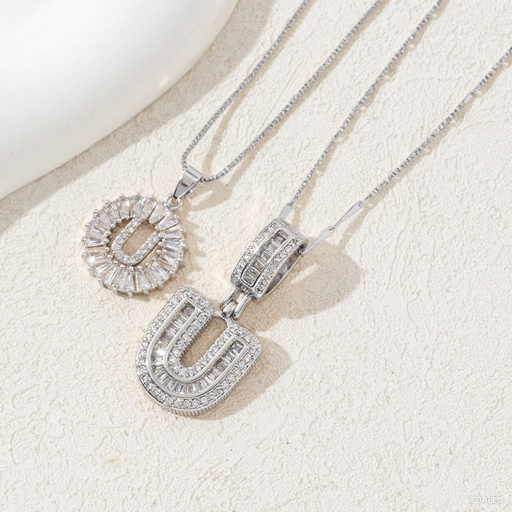 2 Count initial Letter Necklace Set with Zirconia Stones | Golden/Silver Bubble Necklaces for Women | Iced Out Necklace For Men | Anniversary Gift | Letter Alphabet Necklace Zircon Stone pendant necklace initial zirconia stone dealsforyoudays