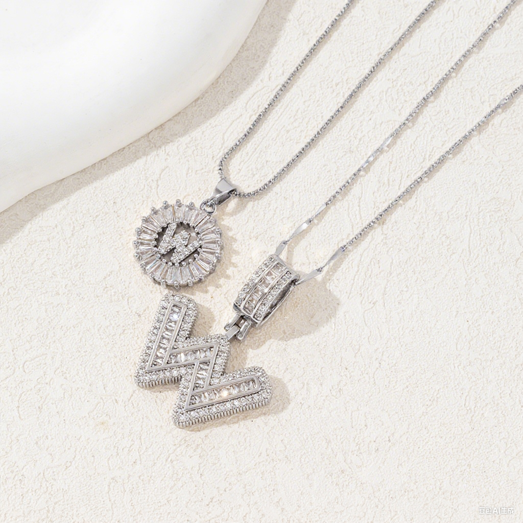 2 Count initial Letter Necklace Set with Zirconia Stones | Golden/Silver Bubble Necklaces for Women | Iced Out Necklace For Men | Anniversary Gift | Letter Alphabet Necklace Zircon Stone pendant necklace initial zirconia stone dealsforyoudays