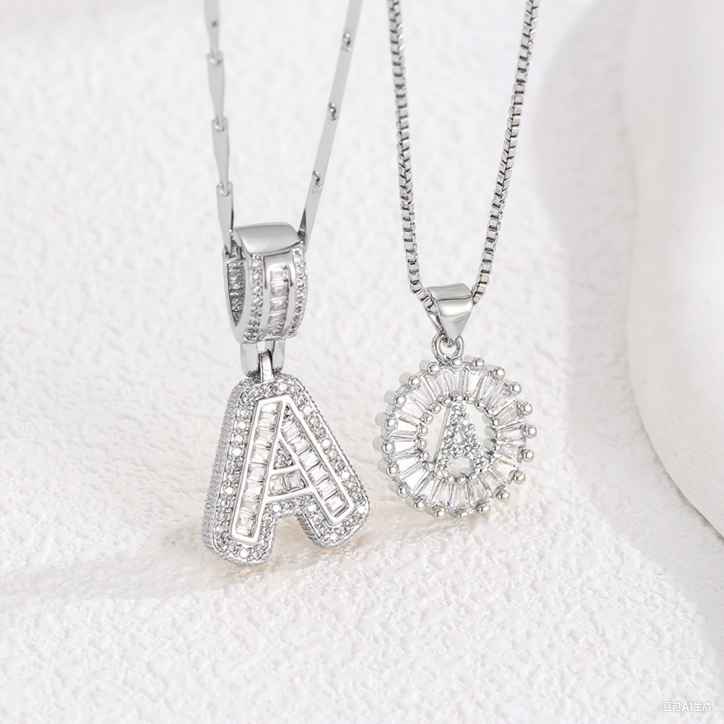 2 Count initial Letter Necklace Set with Zirconia Stones | Golden/Silver Bubble Necklaces for Women | Iced Out Necklace For Men | Anniversary Gift | Letter Alphabet Necklace Zircon Stone pendant necklace initial zirconia stone dealsforyoudays