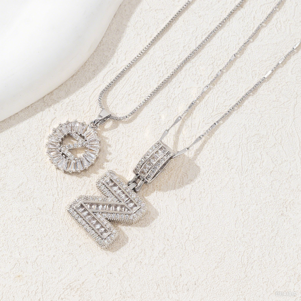 2 Count initial Letter Necklace Set with Zirconia Stones | Golden/Silver Bubble Necklaces for Women | Iced Out Necklace For Men | Anniversary Gift | Letter Alphabet Necklace Zircon Stone pendant necklace initial zirconia stone dealsforyoudays